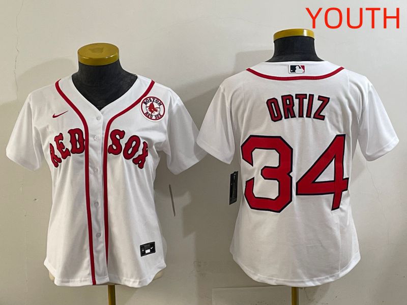Youth 2025 Boston Red Sox 34 Ortiz White Game Nike MLB Jersey style 7